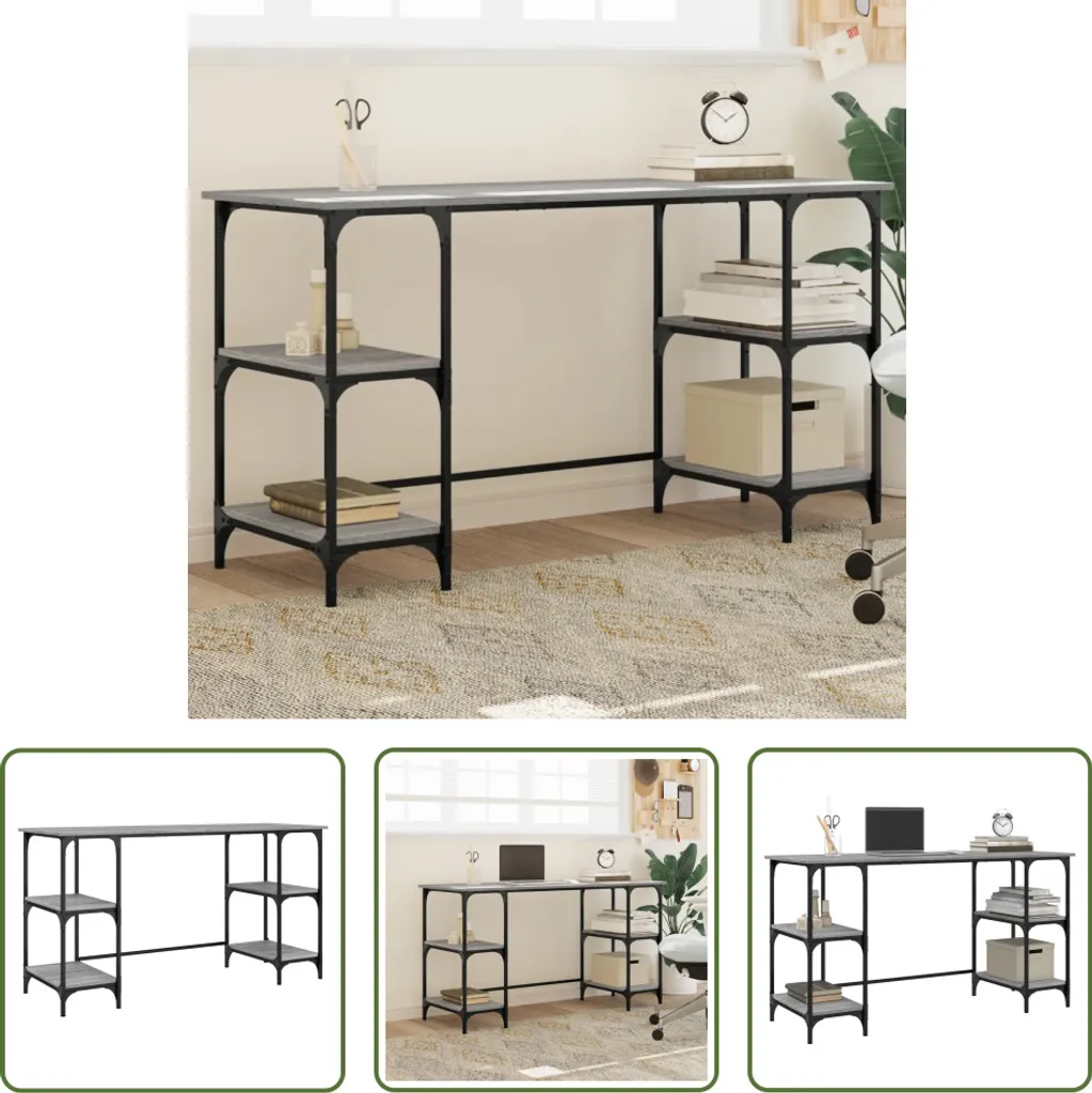The Living Store Scrivania Grey Sonoma 140x50x75 cm Metallo Materiale a base di legno