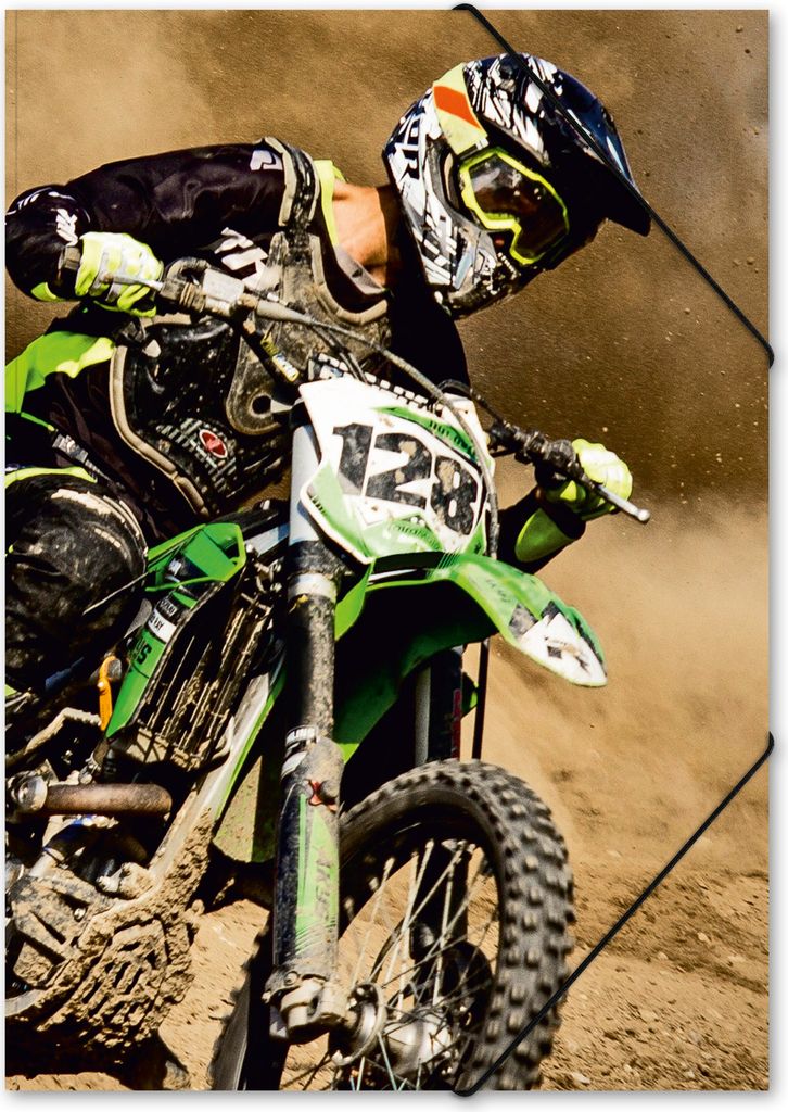 itenga Gummizugmappe Zeichenmappe A3 Motiv Motocross Motorrad