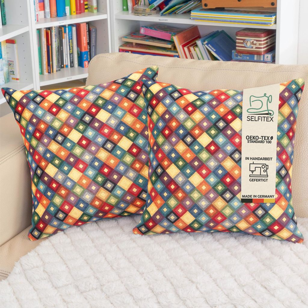 Selfitex 2er Set Bunte Couchkissen 50x50 cm, Sofakissen mit Füllung und Bezug, kuschelweiches Lesekissen, dekoratives Fernsehkissen, Deko- und Kop...
