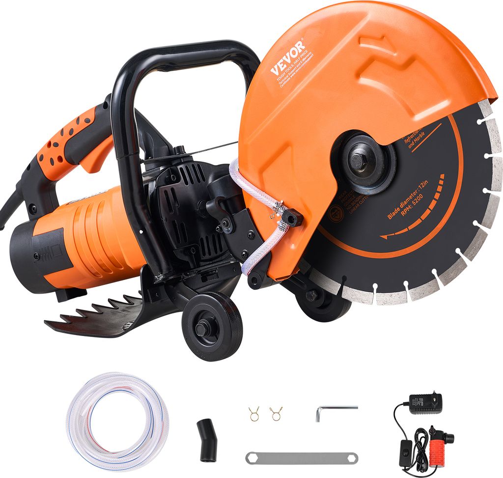 VEVOR Elektrische Betonsäge, 305 mm, Hochleistungs-Kreissäge 2800 W, Schnitttiefe 114 mm, Nass-/Trocken-Scheibensäge mit Wasserrohr, Wasserpumpe...