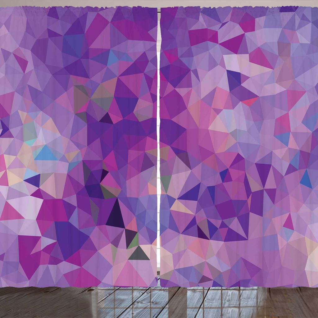 ARANDE Polygonen Gardine, Violet tonte Triangles Low Poly Szene Wiederholung Kreatives Kunstwerk, 280 x 245 cm, Blau Violett Mehrfarbig