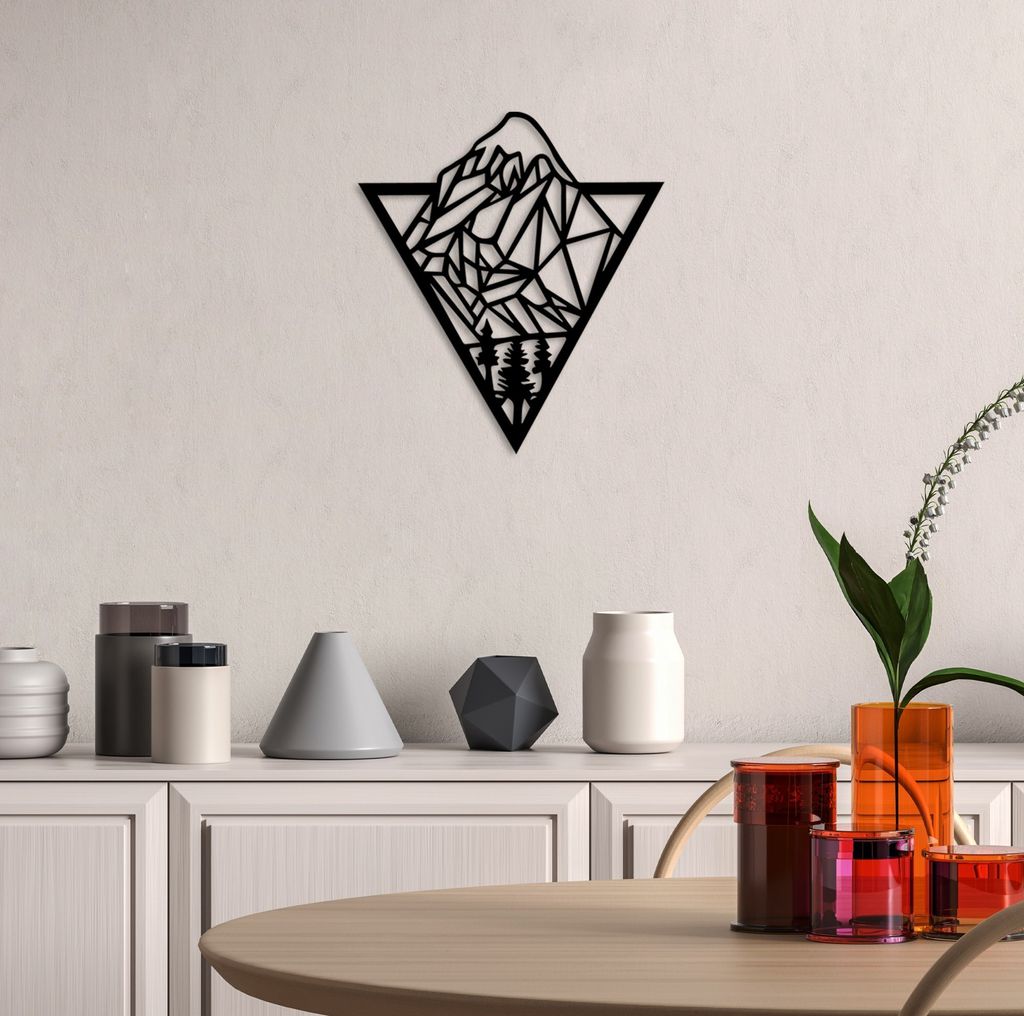 Wallity, Mountain 16, Dekoratives Wandaccessoire aus Metall, Schwarz, 100 % METALL, 51 x 57 cm