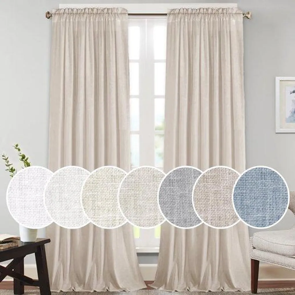 Paire de voilages en jute et coton doux - Rideaux décoratifs 132x274 cm
