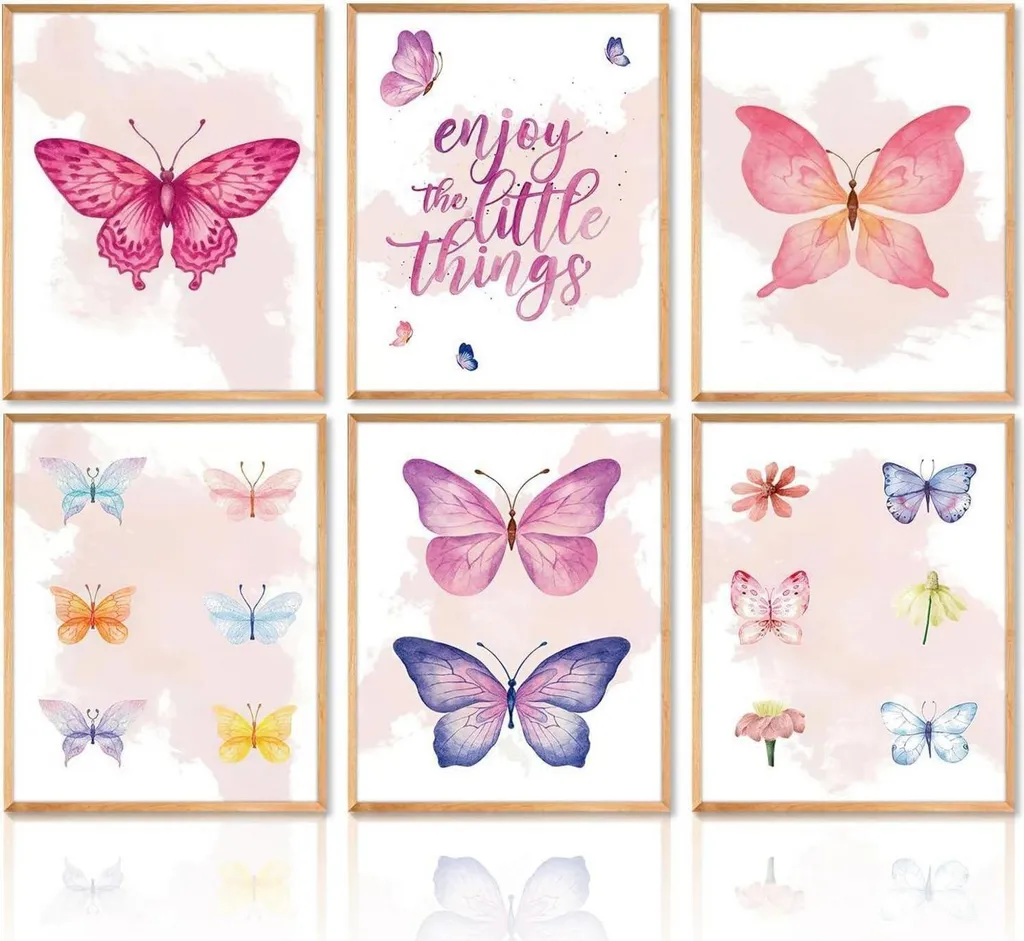 Dazzlewall Aquarelle Papillons - Set 6 Affiches 20x25 cm Sans Cadre