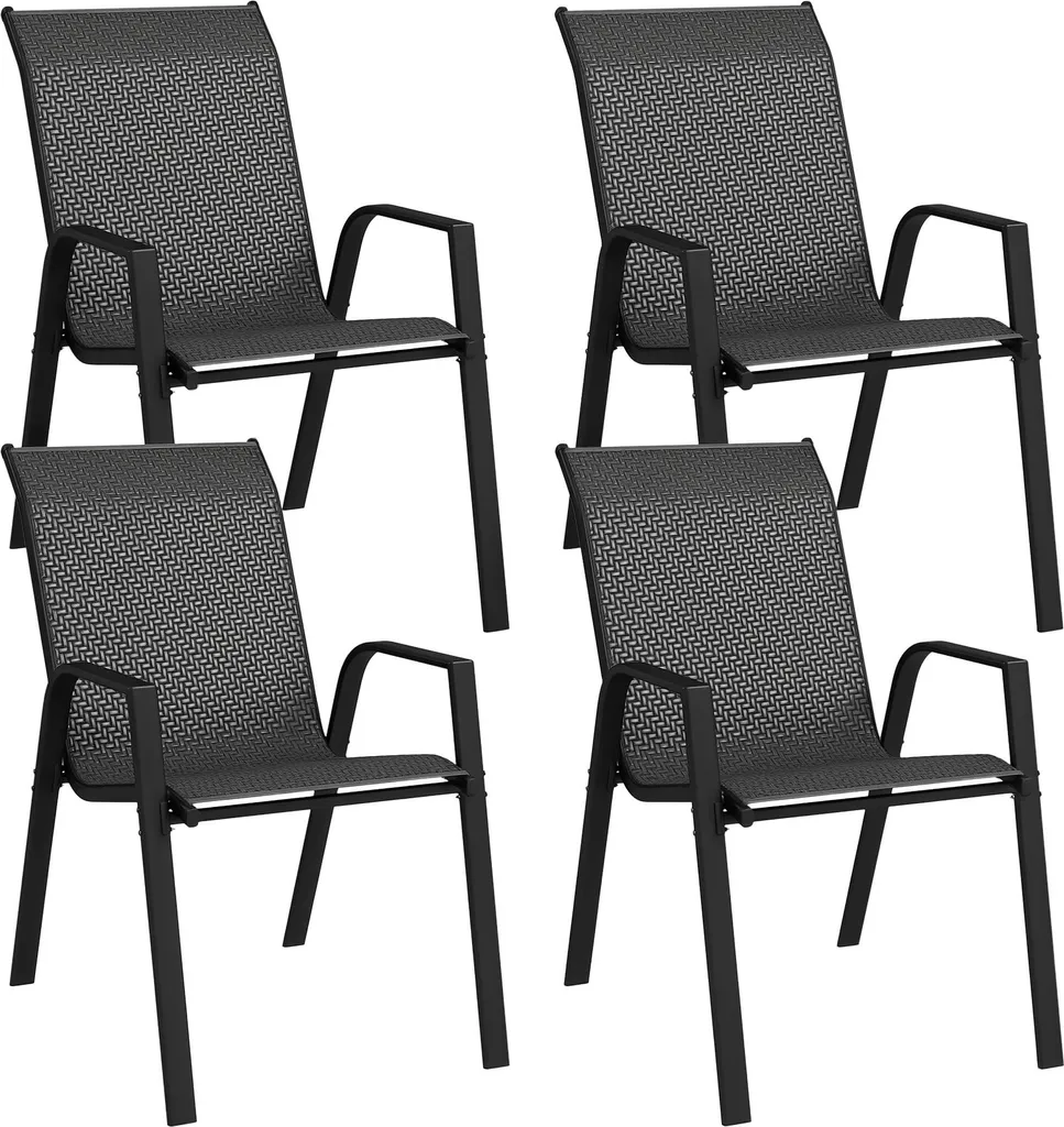 Fauteuils de jardin avec accoudoirs effet rotin gris lot de 4 Outsunny
