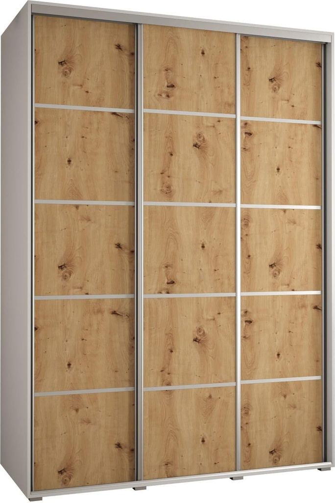 MEBLE KRYSPOL Cannes 4 Schrank mit 3 Schiebetüren - 205,2x180x60 cm - Weiß Artisan Silber