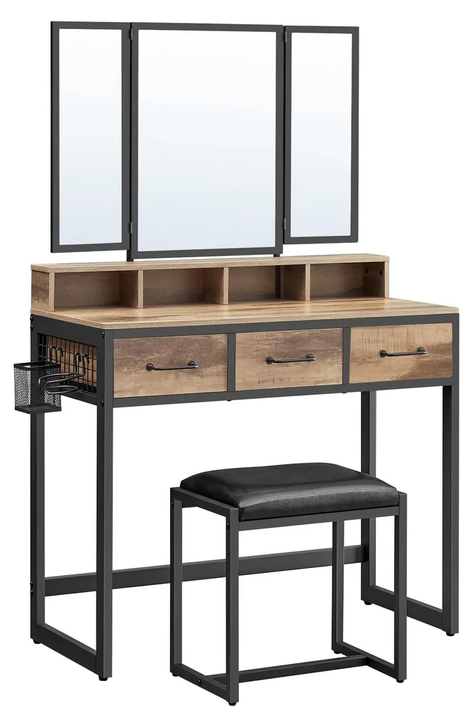 Coiffeuse avec tabouret et miroir triptyque pour un maquillage parfait