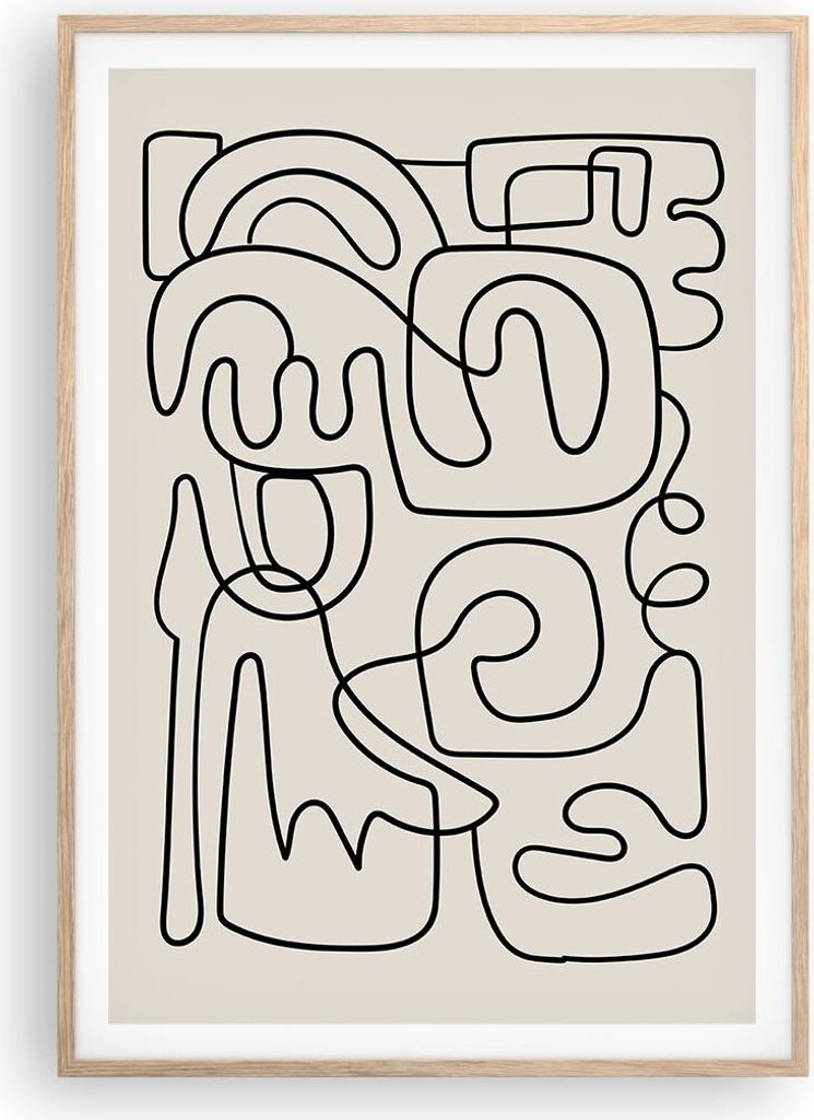 Gerahmtes Poster - Rahmen in heller Eiche - Linien Figuren Formen - 70x100 cm - Wand Bild - Wanddeko - Wandbilder - Kunstposter - Wandposter - Bild...
