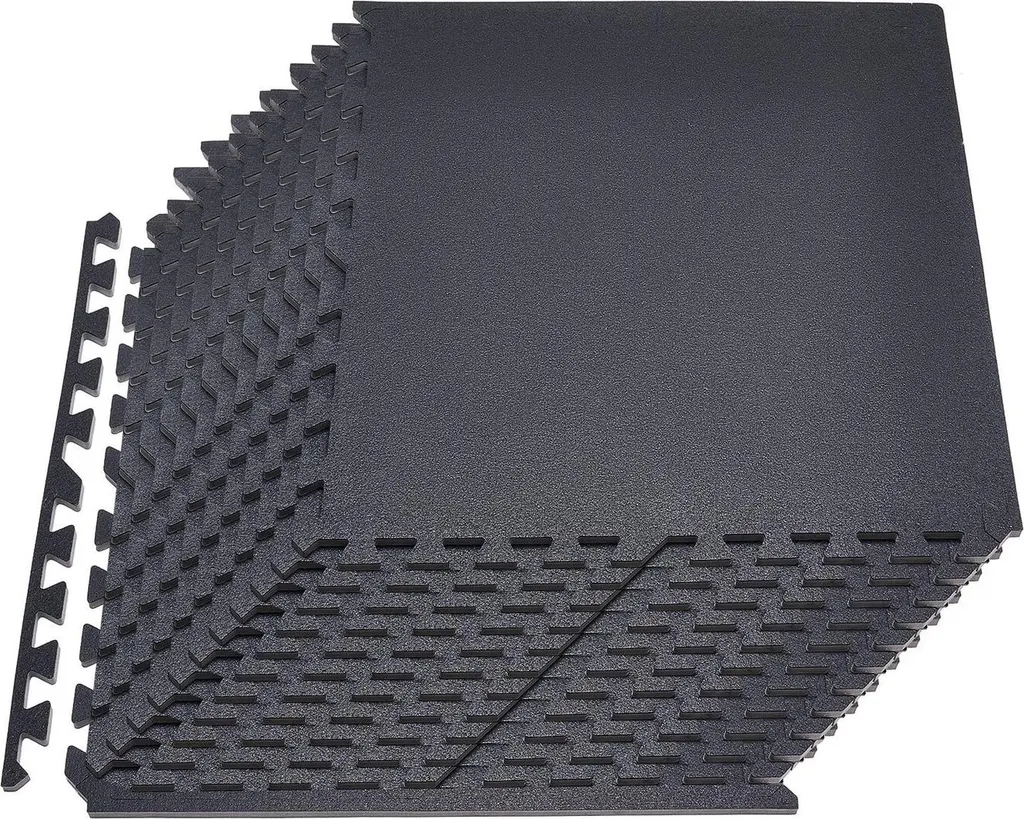 Tapis de sol fitness pour maison et garage 24 dalles puzzle noir 14 mm