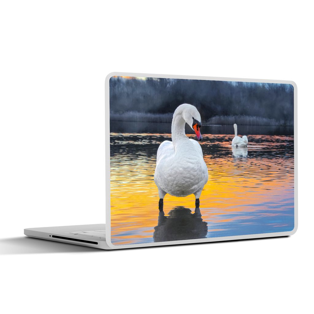 MuchoWow Laptop Aufkleber Sticker Cover Schwan - Vogel - Sonnenuntergang - Wasser 30x22 cm - Laptop-Sticker