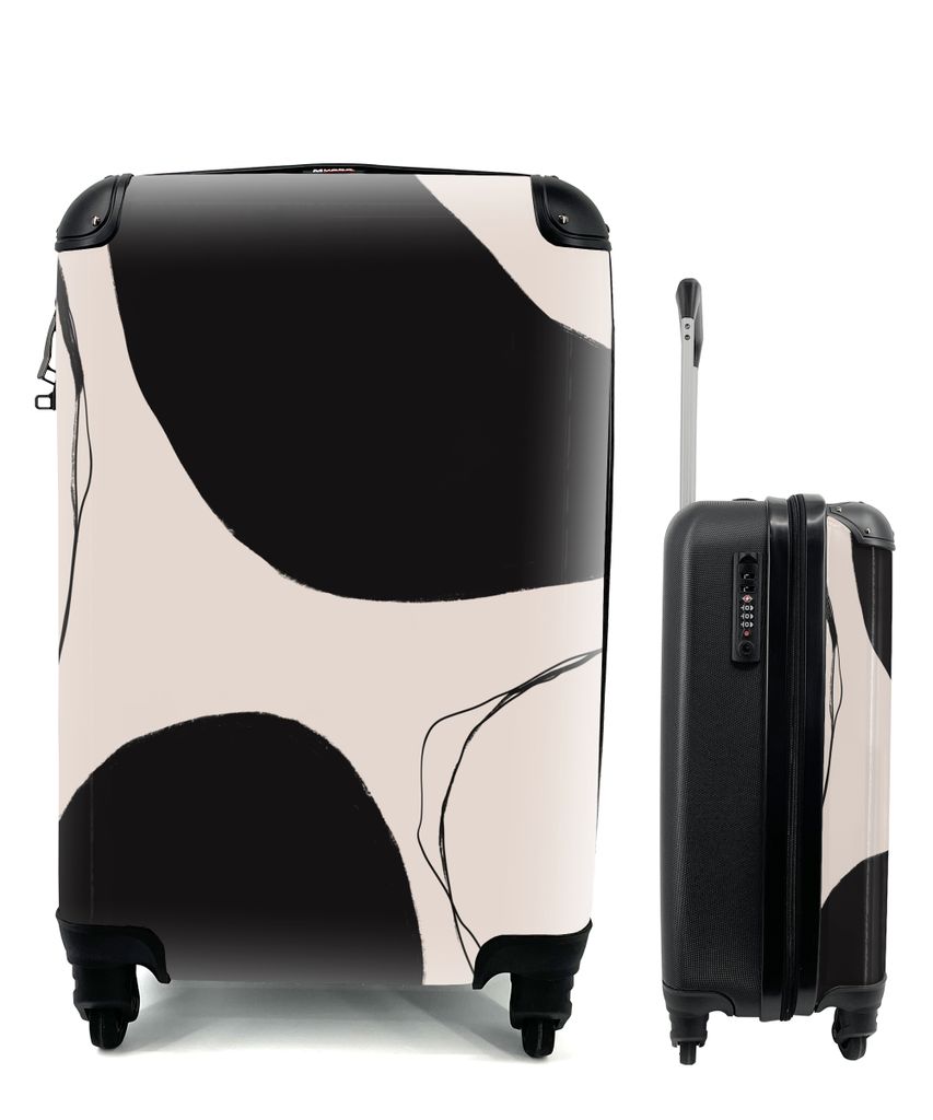 MuchoWow Koffer Handgepäck Trolley Rollkoffer Kleine Reisekoffer mit 4 Rollen - Pastell - Schwarz - Minimalismus - Cabin Size < 55x40x23 cm & 55...
