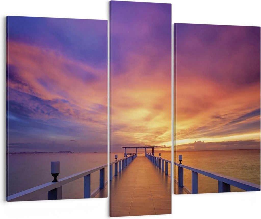 Bild auf Leinwand - Leinwandbild - 3 Teile - Himmel die Farben Pier - 95x80cm - Wand Bild - Wanddeko - Wandbilder - Leinwanddruck - Bilder - Wandde...