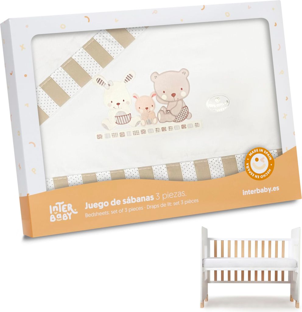 Interbaby 03100-05 Bettwäsche babybett - 100% Baumwolle - Modell: Love, beige, 0.7 kg