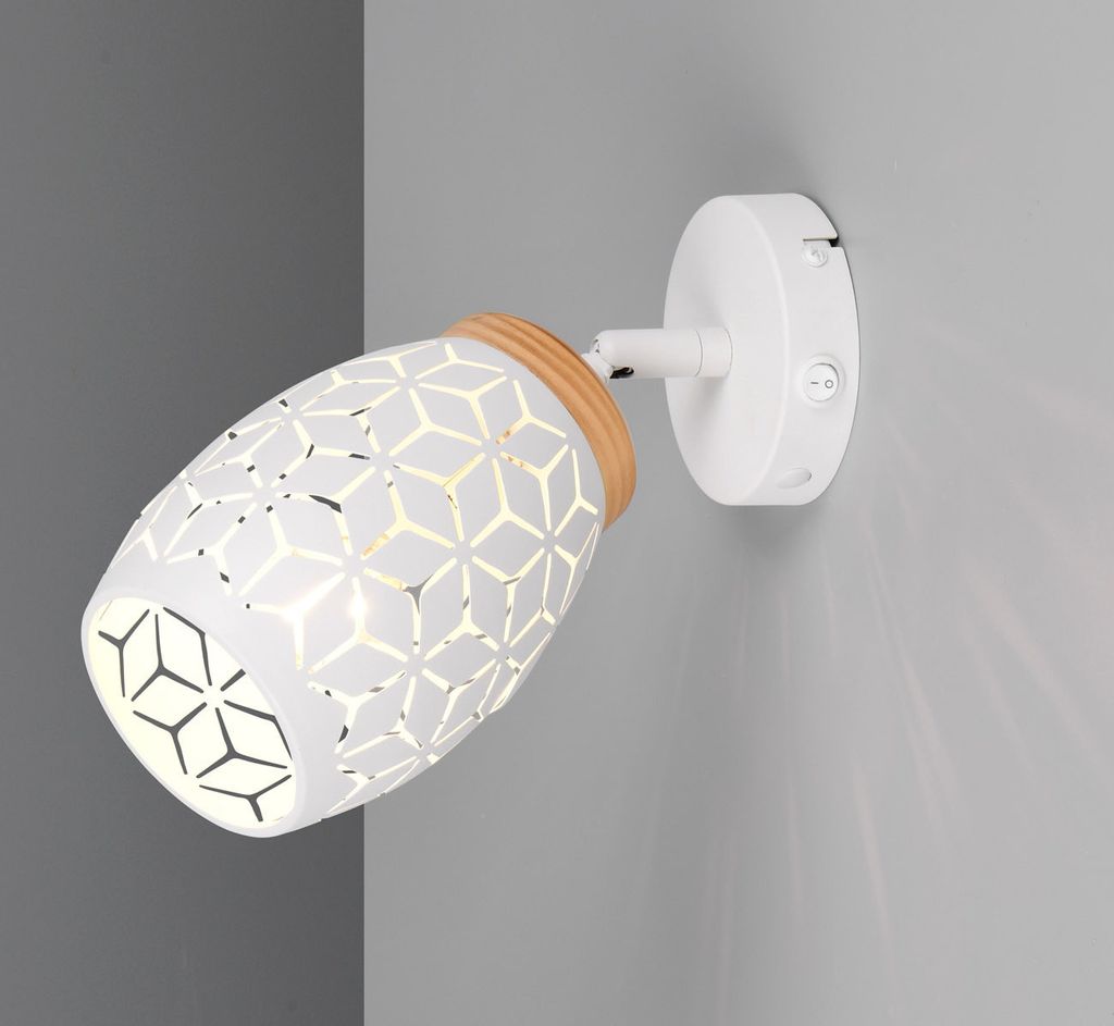 LED Wandstrahler innen mit Schalter skandinavische Wandleuchte Weiß Holz, Ø 12cm