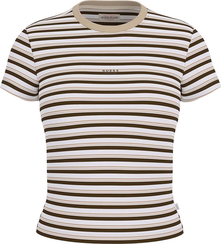 Guess Jeans Stripe Embro Slim Kurzarm-t-shirt Weiß XL Damen Weiß XL