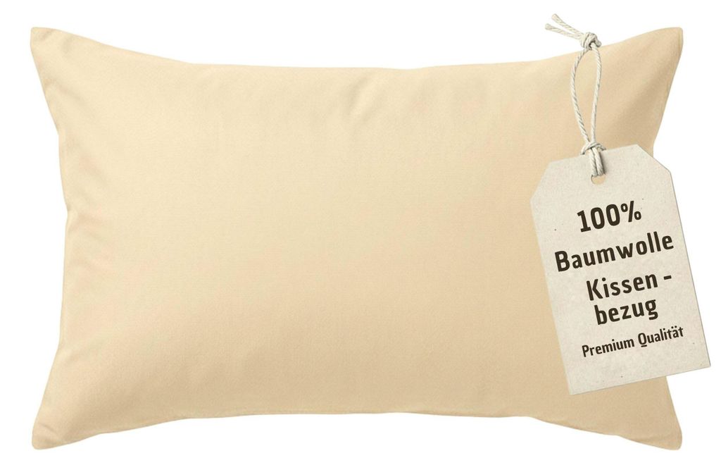 Kissenbezug 50x70 cm Beige | 100% Baumwolle | Atmungsaktive PREMIUM Kissenhülle mit verdecktem Reißverschluss