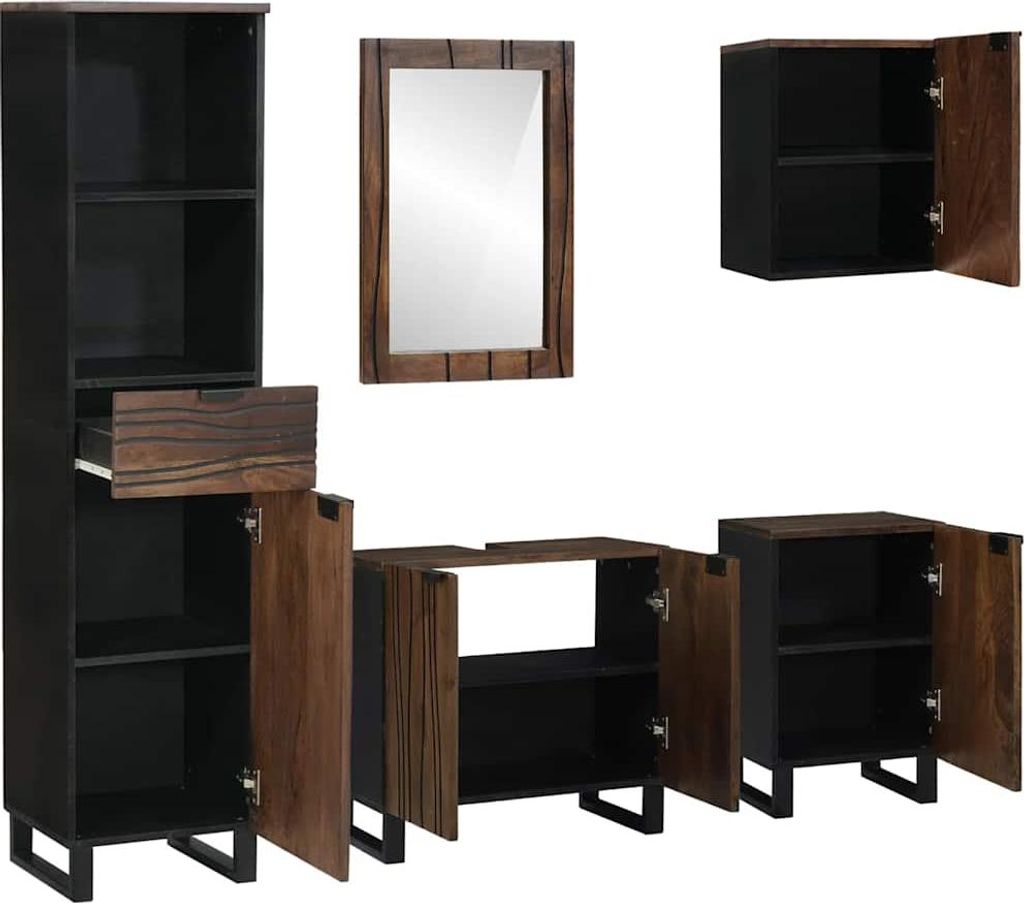 vidaXL Badezimmermöbel-Set mit Schubladen 5 pcs Weiß Holzwerkstoff