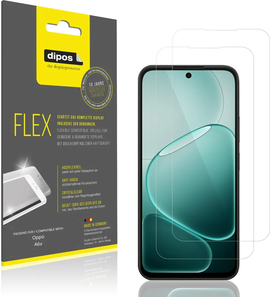 2x Pellicola protettiva per Oppo A6v, rivestimento al 100%, Protezione dipos Flex