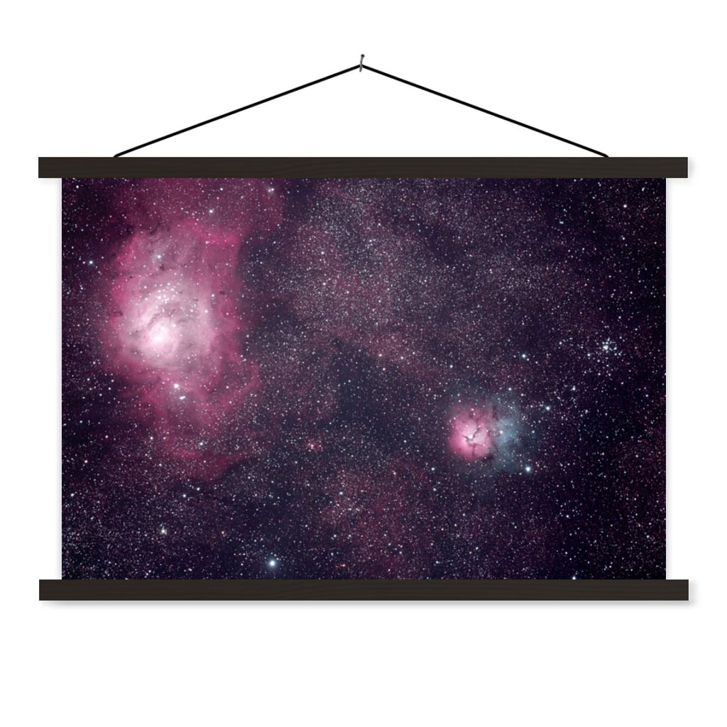 MuchoWow Textilposter Universum - Sterne - Rosa - Jungen - Mädchen - Kinder 90x60 cm mit schwarzem Rahmen - Aufhängungssatz