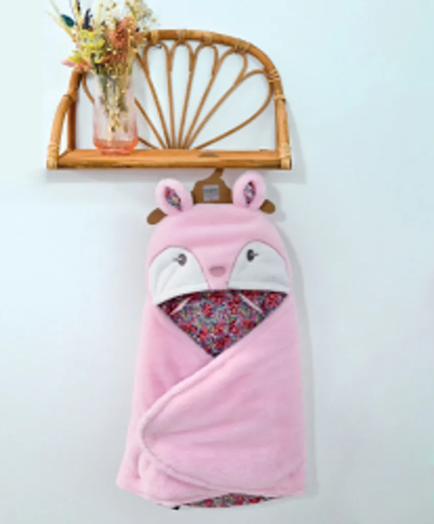 Doudou Couverture rose pour bébé avec capuche peluche 70 cm Boh'aime