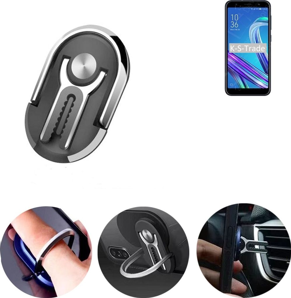 K-S-Trade 3in1 Smartphone-Ring Handy-Ring kompatibel mit Asus ZenFone Max (M1) SD430 Fingerhalterung Handyring Tischständer