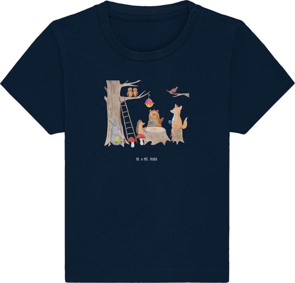 Mr. & Mrs. Panda T-Shirt Waldtiere Picknick 6. - 12. Monat - French Navy - Geschenk, Baby Shirt, Eichhörnchen, Maus, Organic, Igel, Wald, Babyshir...