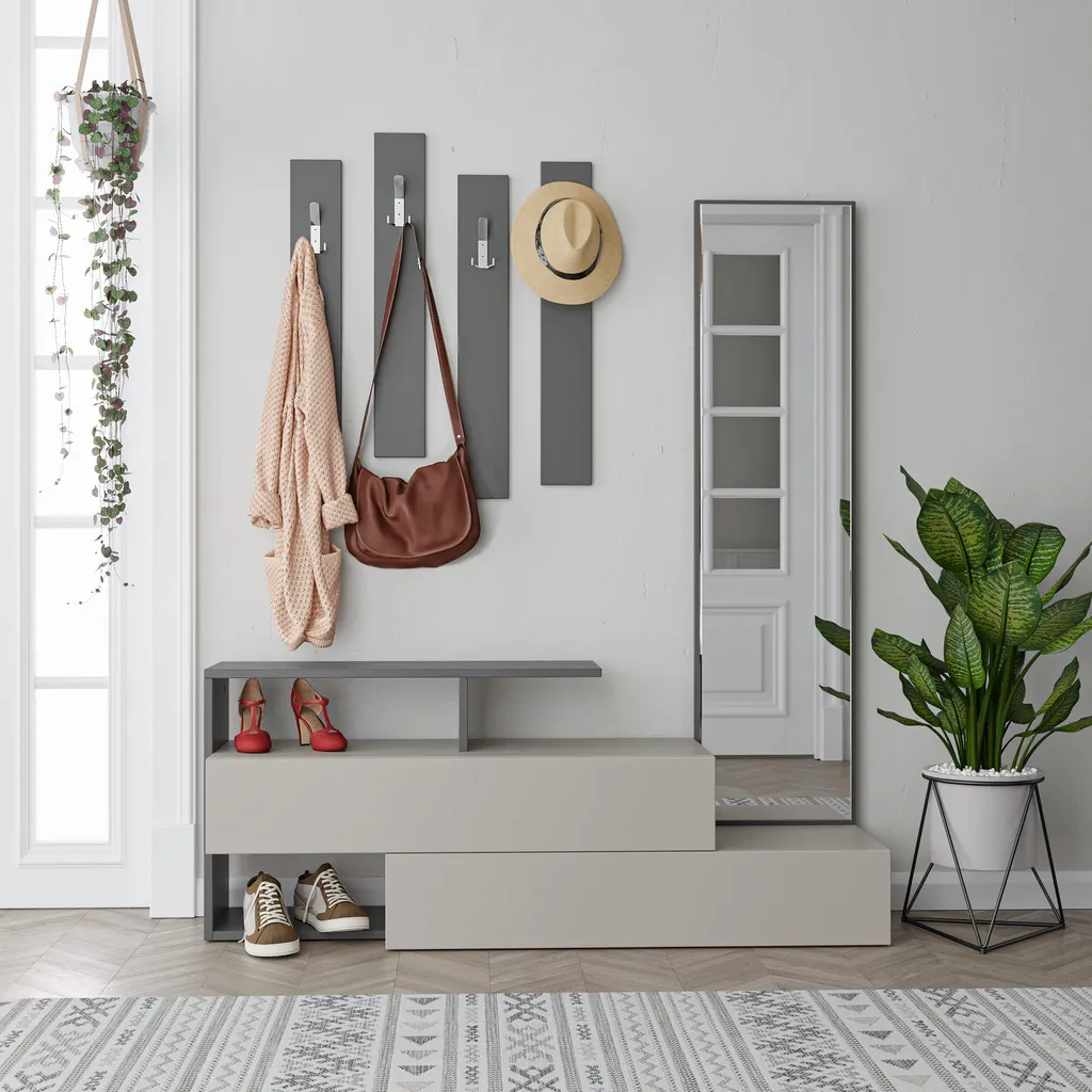 Meuble Portemanteau d'Entrée Design Ramda en Bois Mélaminé Anthracite