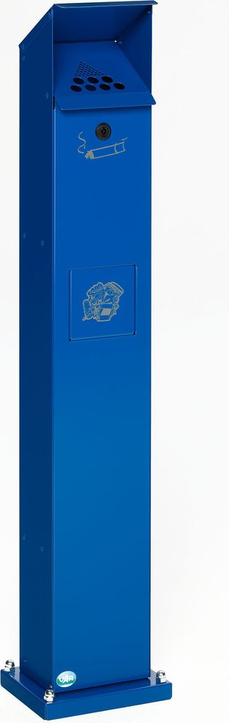Kombiascher Standsäule für Außenbereich | HxBxT 115x18x15cm | Verzinkter Stahl | Blau