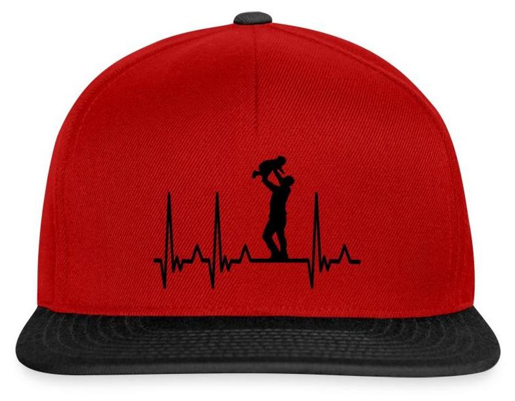 Spreadshirt Papa Vater Herzschlag EKG Sohn Tochter Vatertag Geschenk Snapback Cap, One size, Rot/Schwarz