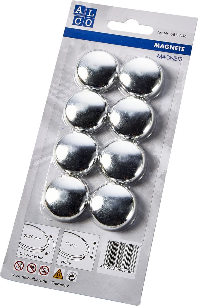 Alco Haftmagnete 11mm Ø 30mm silber 8 Stück