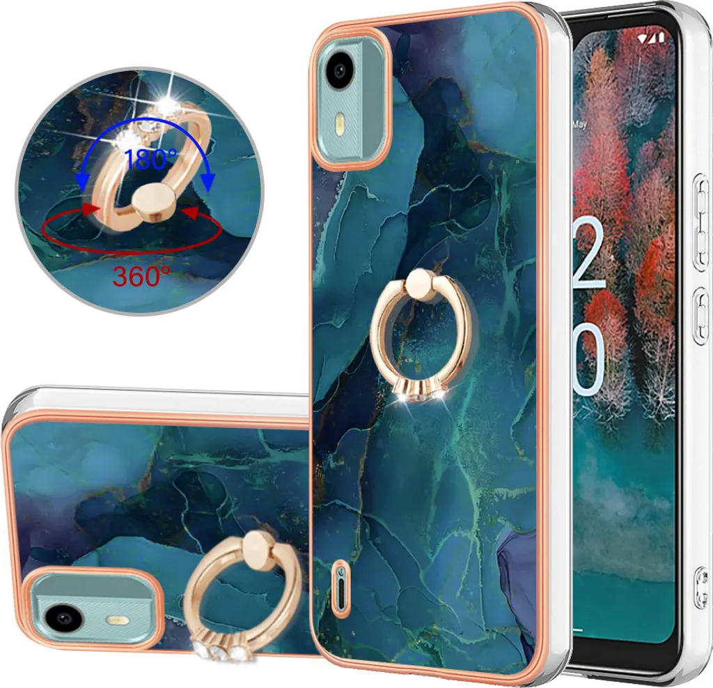 Custodia Nokia C12 Verde Scuro Silicone TPU con Anello 360 Gradi