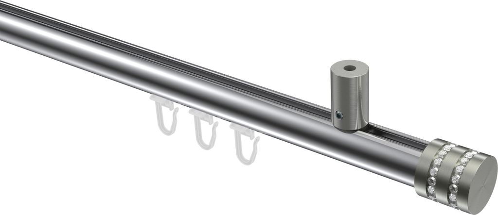 Interdeco Innenlaufstange / Gardinenstange mit Innenlauf Chrom / Edelstahl-Optik, Typ Sonius Estana (Glitzerkappe) Deckenmontage, 20 mm Ø 1-läufi...