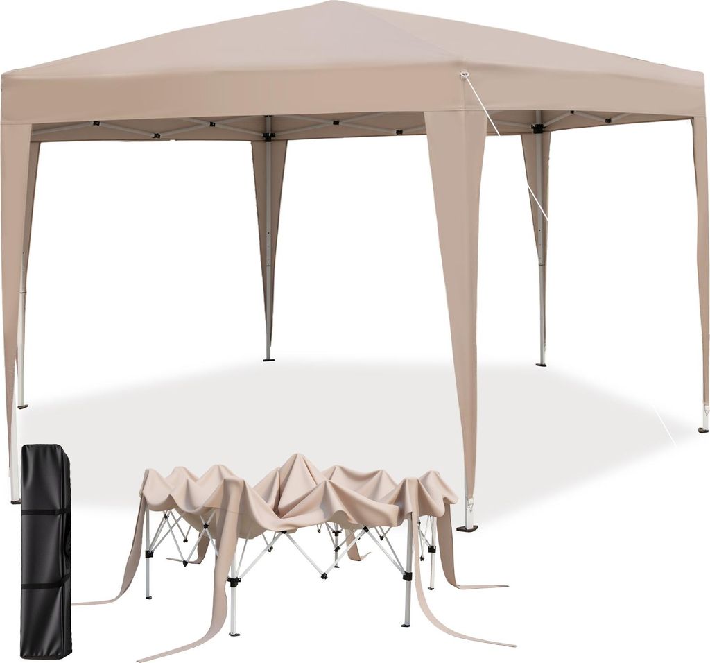 Hexagonaler Pavillon, 400 x 348 cm Pop-up Faltpavillon mit 3-stufiger Höhenverstellung, Tragetasche, silberbeschichtetem Stoff, Sonnenschutz
