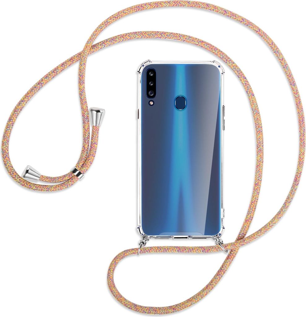 Handykette Backcover-Schutzhülle mit Band (Metall silberfarben) für Samsung Galaxy A20s - Rainbow