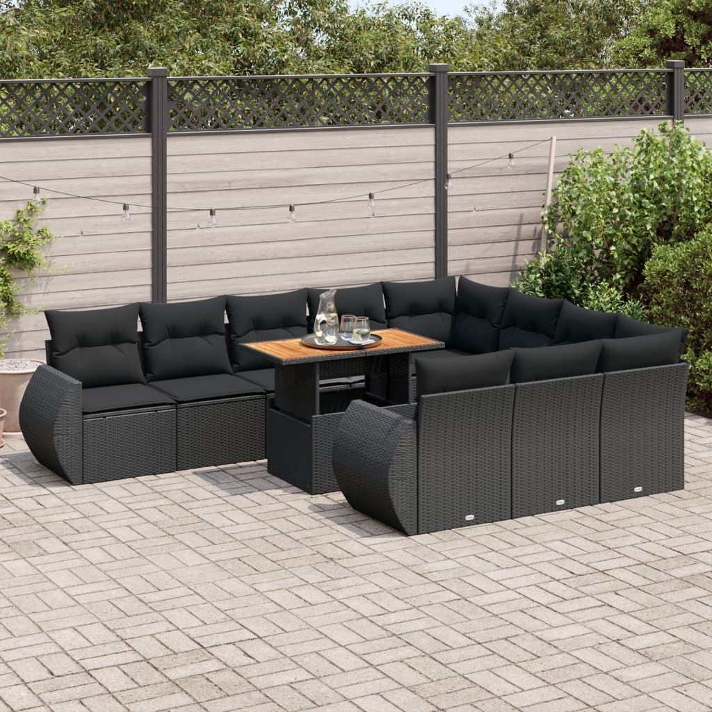 Maison Exclusive - 11-tlg. Garten-Sofagarnitur mit Kissen Schwarz Poly Rattan