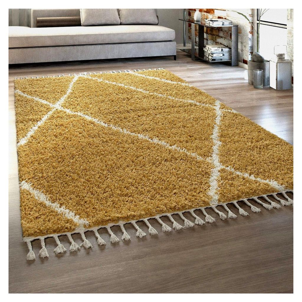 Teppich für Wohnzimmer und Schlafzimmer, Hochflor Shaggy in verschiedenen Designs, Farben und Größen, Größe: 140x200 cm, Farbe: Gelb