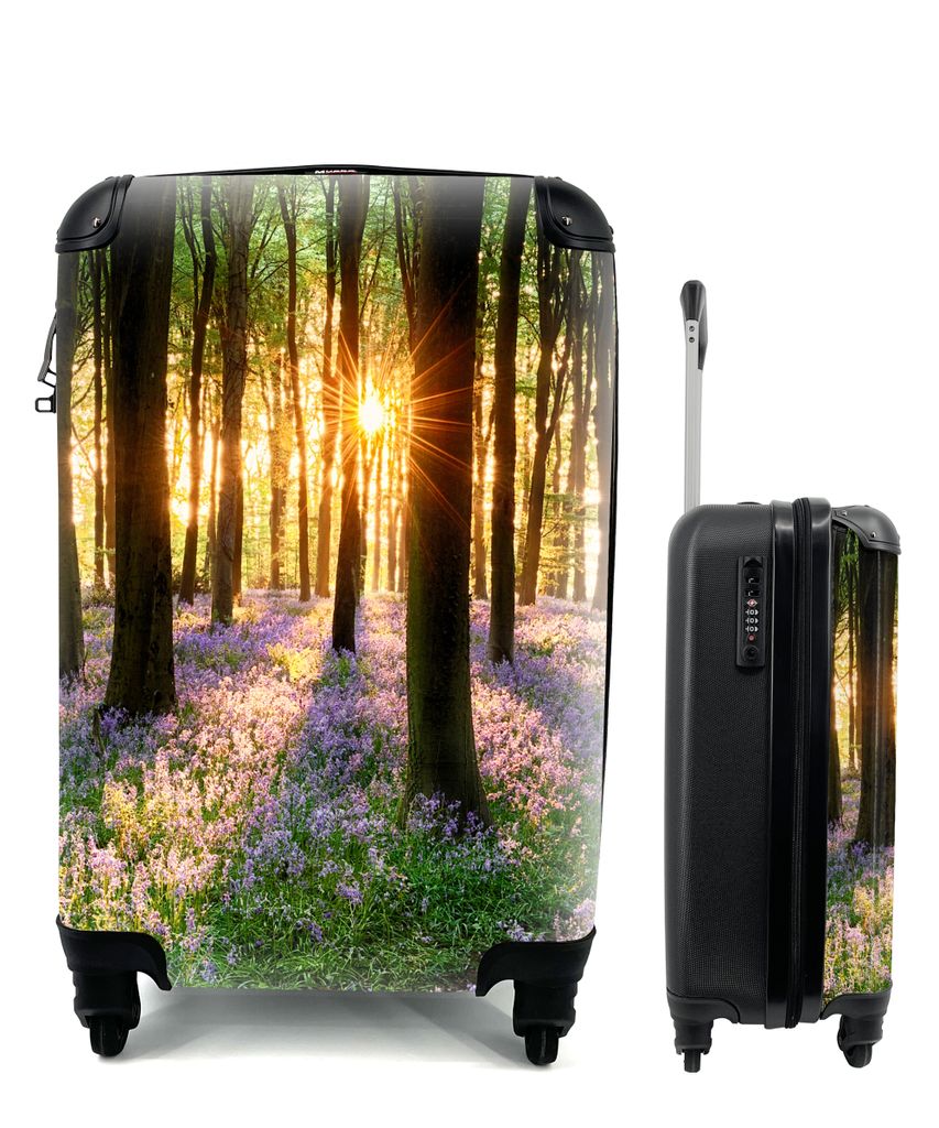 MuchoWow Koffer Handgepäck Trolley Rollkoffer Kleine Reisekoffer mit 4 Rollen - Wald - Blumen - Lavendel - Sonne - Lila - Natur - Cabin Size < 5...