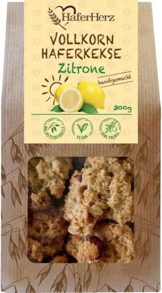 HaferHerz Vollkorn Haferkekse Zitrone 300g Produktbild 