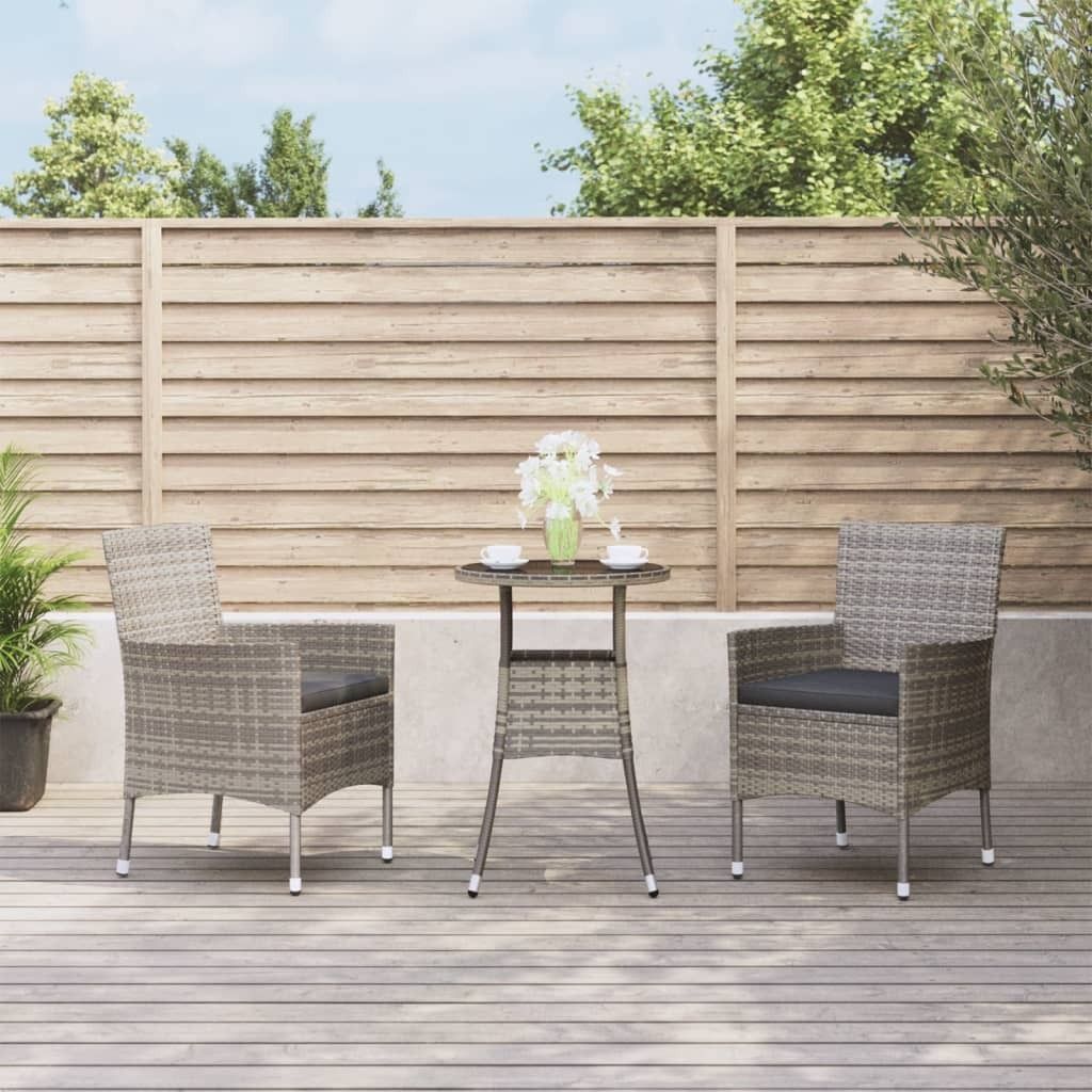 The Living Store 3-tlg. Garten-Bistro-Set mit Kissen Grau Poly Rattan