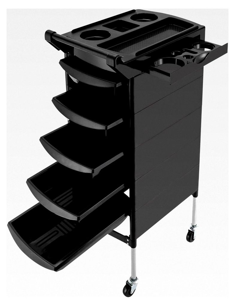 Friseurwagen mit 6 Etagen und 5 Schubladen, Salon Trolley mit 360° drehbaren Rädern, Arbeitswagen für Friseursalons, Schwarz