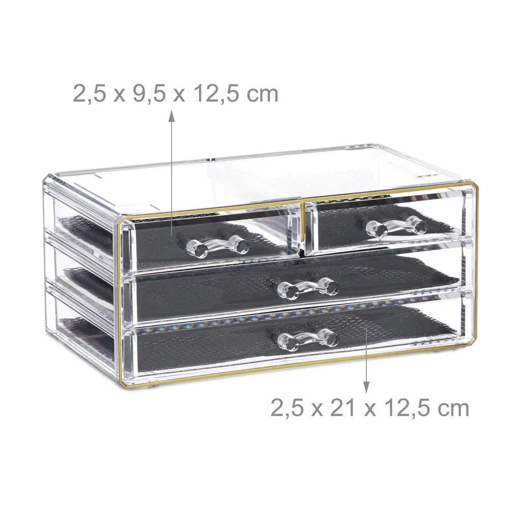 Organiseur Cosmétique Transparent 2 Unités avec Finition Métal Doré