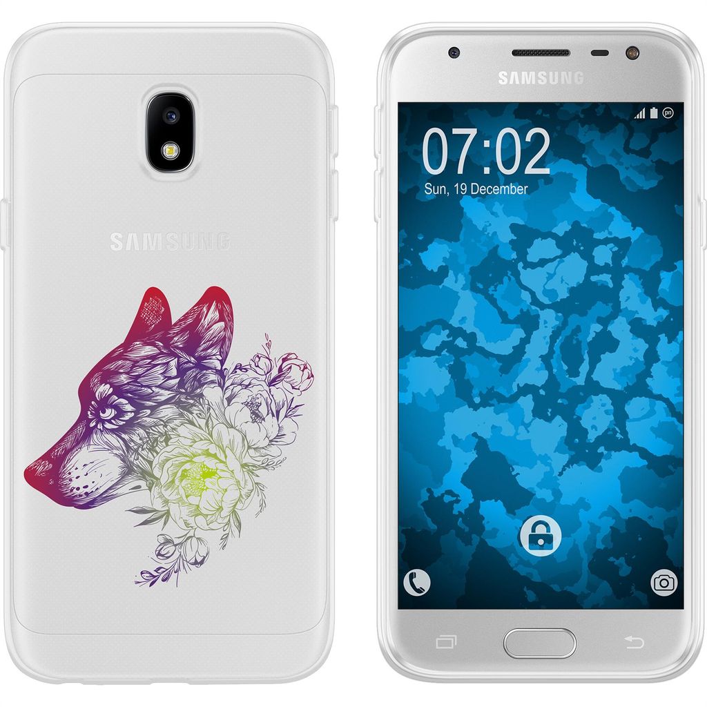 PhoneNatic Case kompatibel mit Samsung Galaxy J3 2017 Silikon-Hülle Floral Wolf M3-5