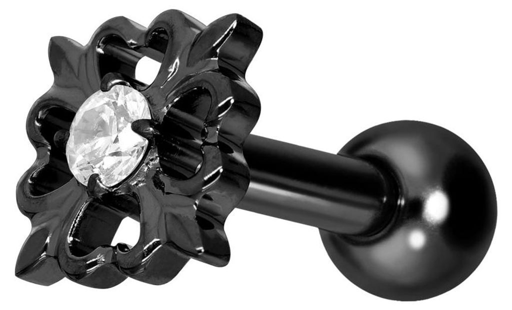 Ohrpiercing Titan Ohrpiercing mit Innengewinde KLEEBLATT Schwarz Stablänge: 6mm