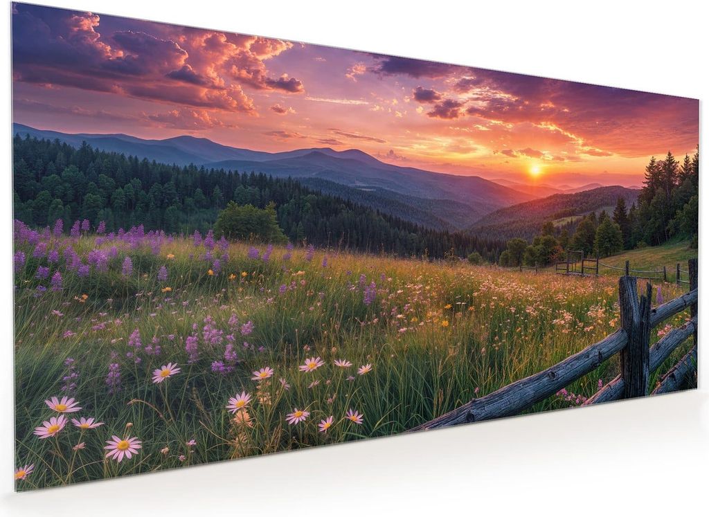 Küchenrückwand Spritzschutz Glas mit Motiv Sonnenuntergang Wiese 40 x 40 cm