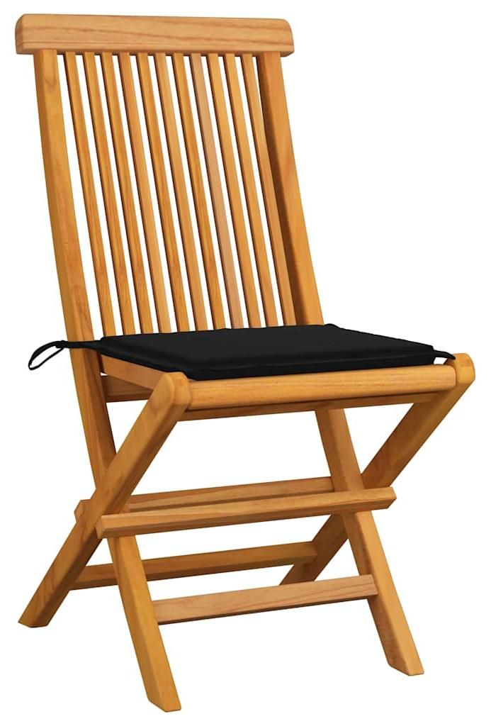 vidaXL Gartenstühle mit Schwarzen Kissen 6 Stk. Massivholz Teak