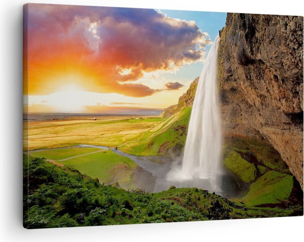 Bild auf Leinwand - Leinwandbild - Geologie island Wiese - 70x50cm - Wand Bild - Wanddeko - Leinwanddruck - Bilder - Kunstdruck - Wanddekoration - ...