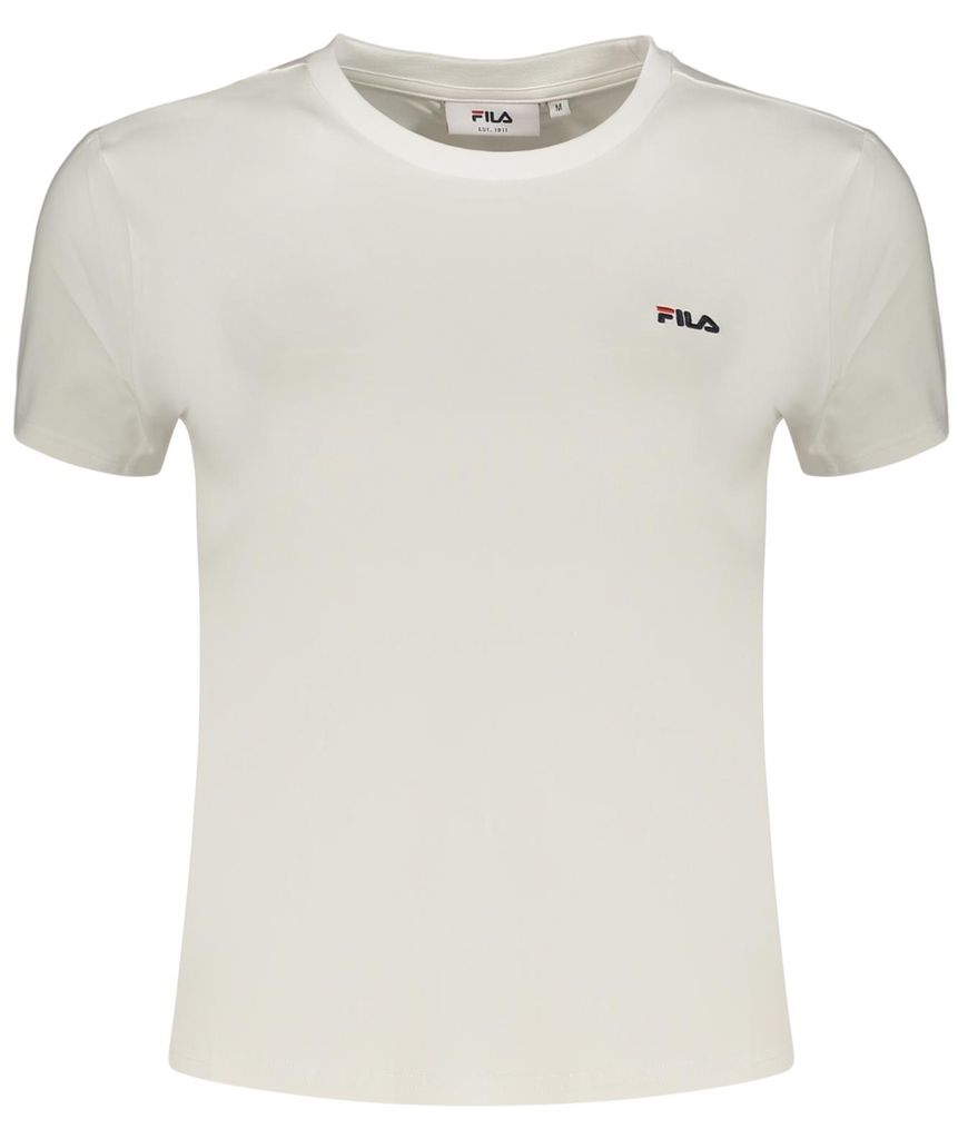 Damen Slim Fit T-Shirt Weiß mit Stickerei und Rundhalsausschnitt