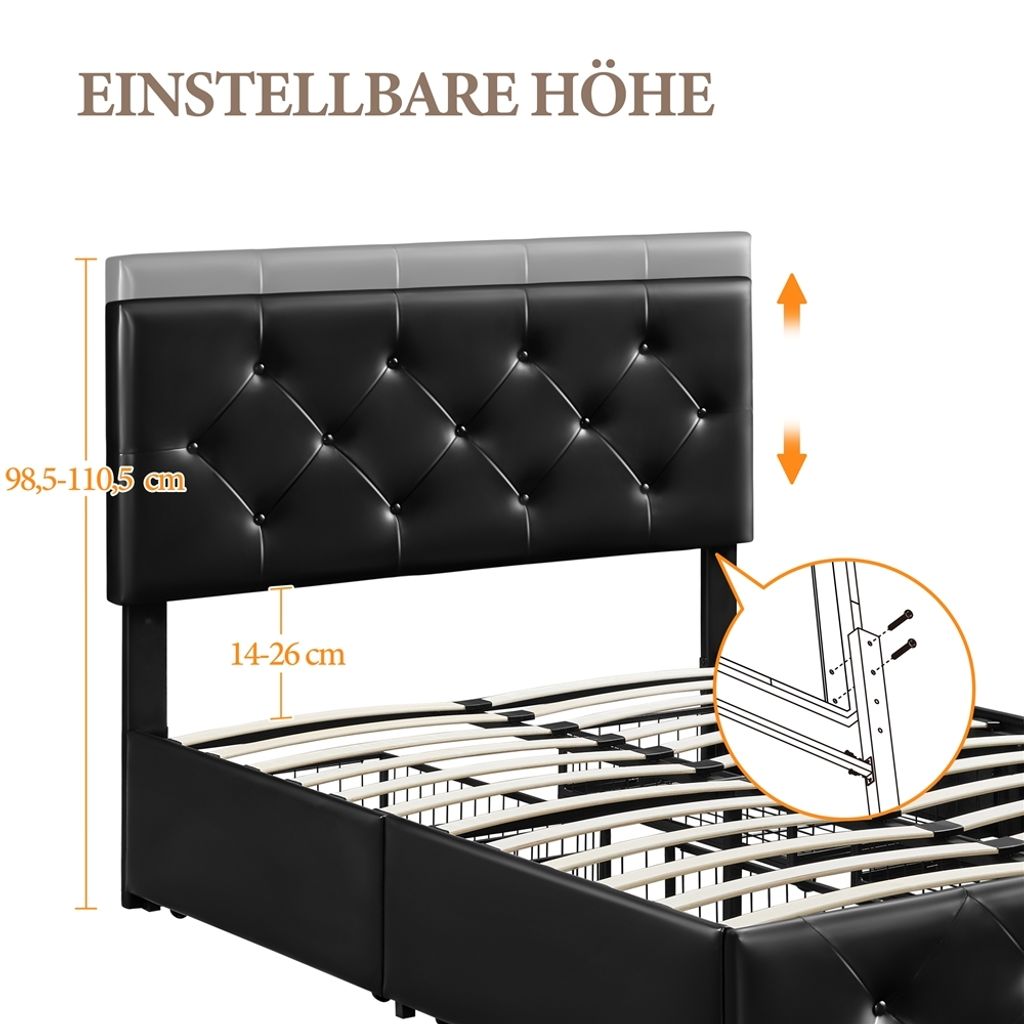 Yaheetech Polsterbett Doppelbett aus Kunstleder mit 4 Produktbild 7
