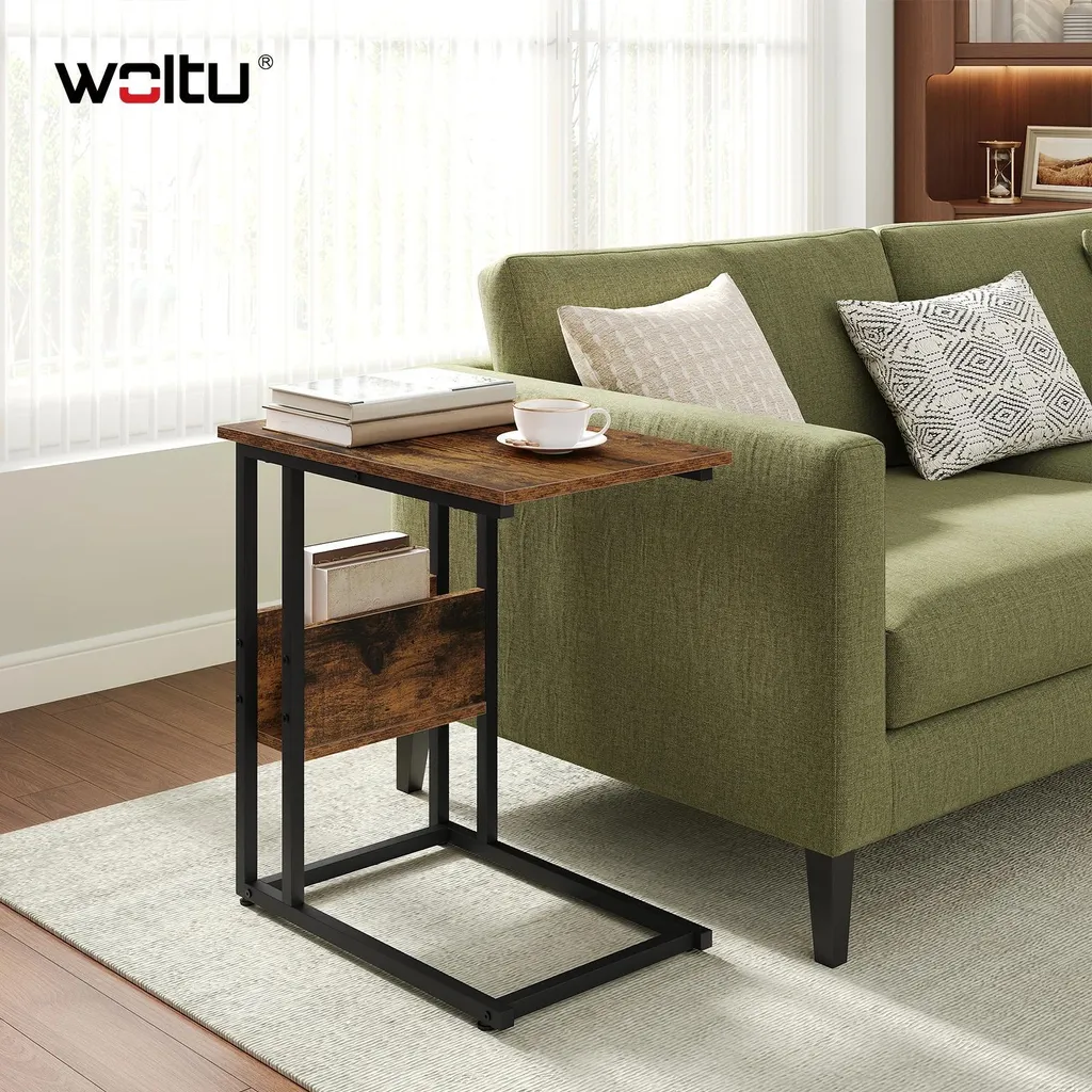 Table de canapé en C avec rangement intégré - Style industriel en bois - 3
