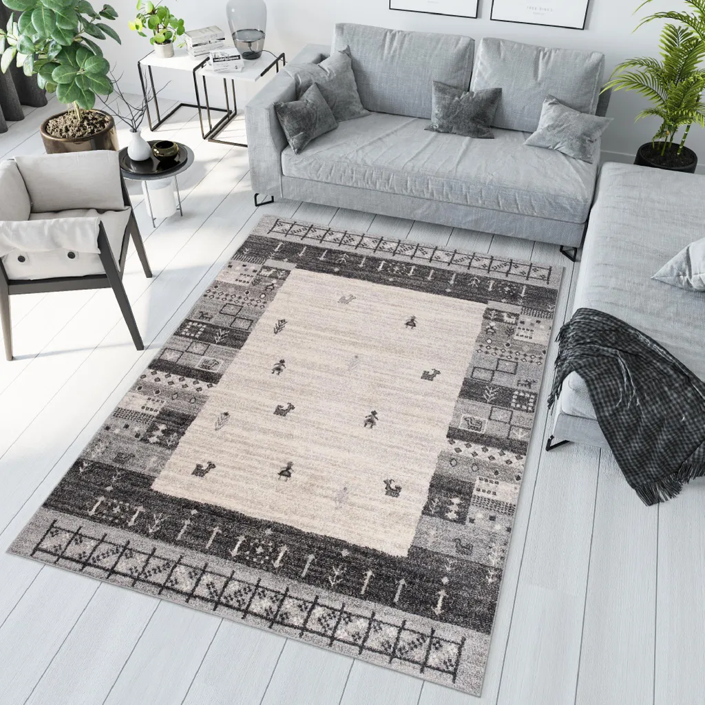 Tapis Salon Anti-Taches Motif Chiné Gris Noir - Facile à Entretenir